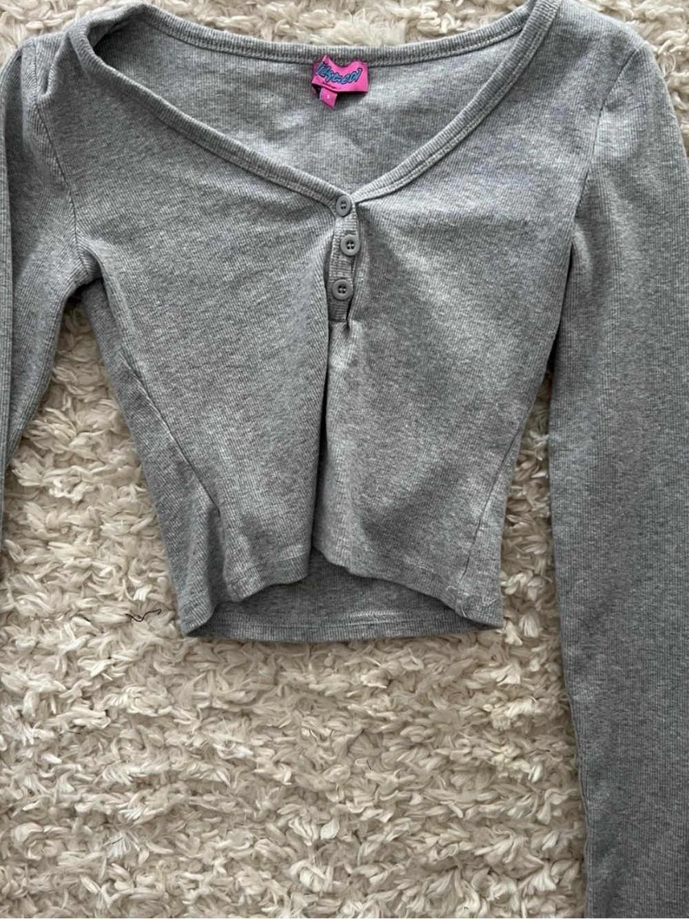Edikted Heather Gray Cropped V-Neck Button Cardigan